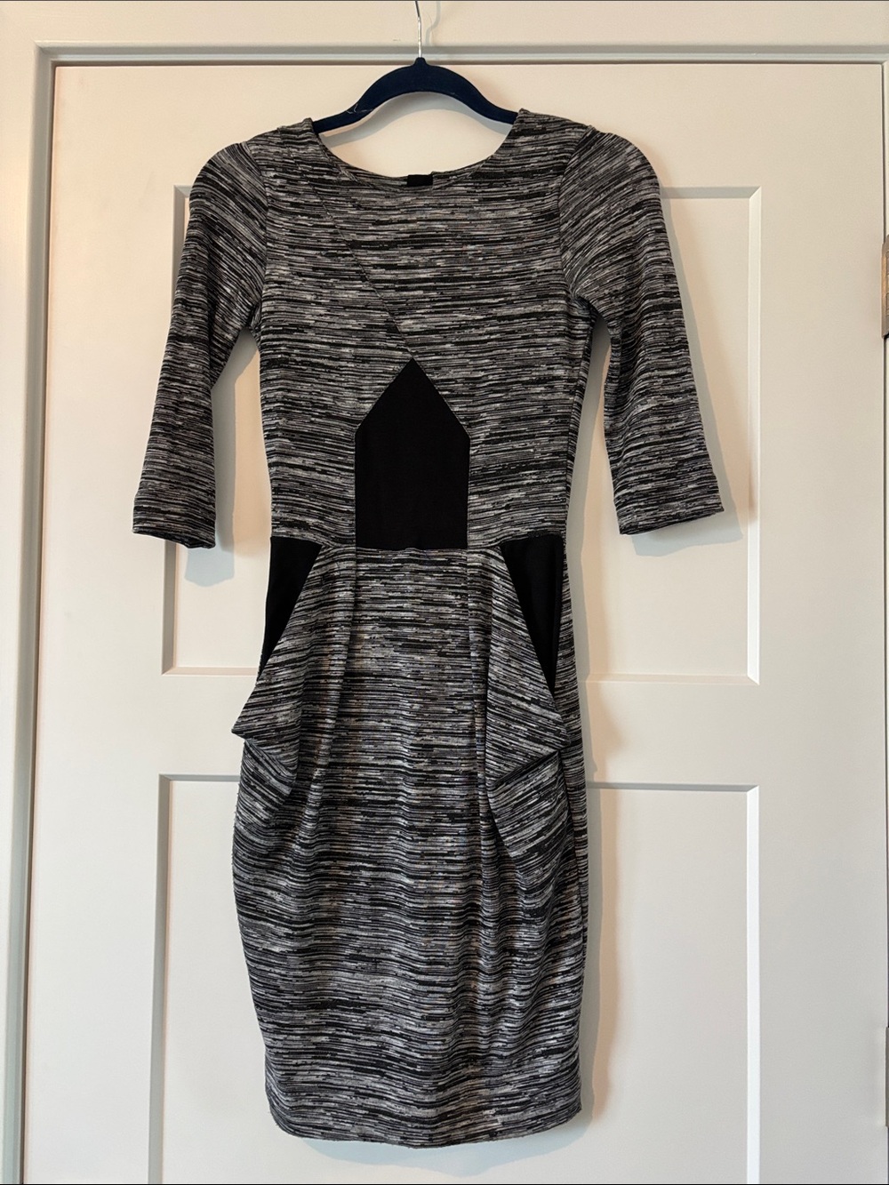 French Connection Grey and Black Textured Midi Dress